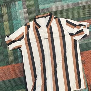 Striped Men's Shirt - Brown, Black, and White